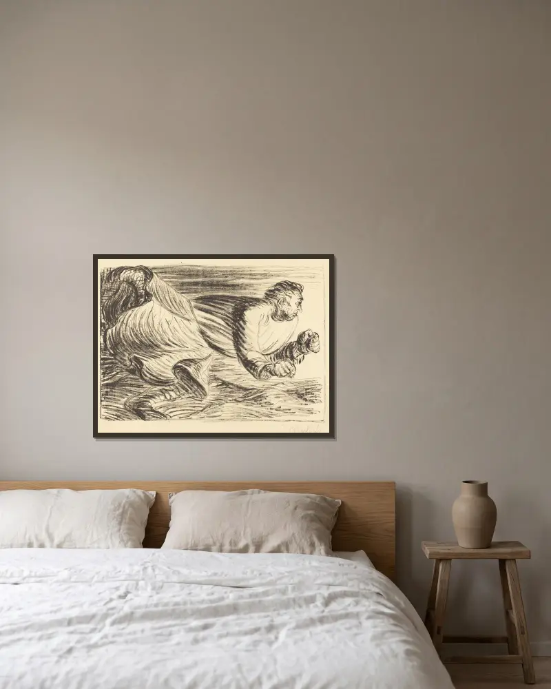Der tobende Barbar von Ernst Barlach gerahmt an einer Wand