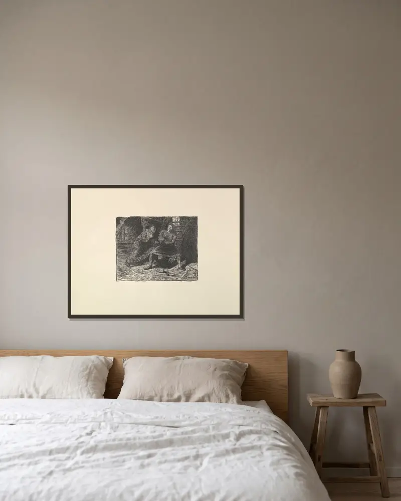 Der Verletzte von Ernst Barlach gerahmt an einer Wand