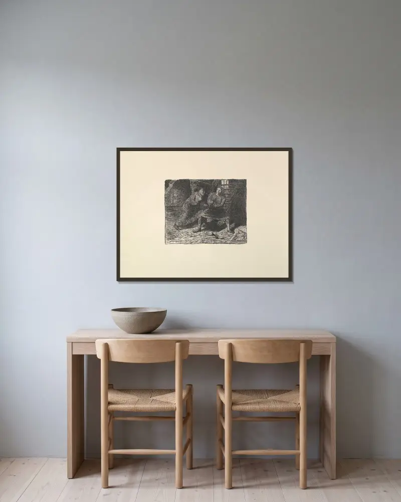 Der Verletzte von Ernst Barlach gerahmt an einer Wand