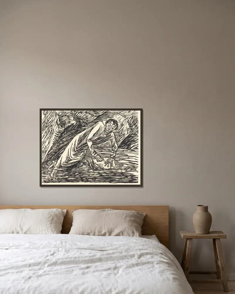 Der schreibende Prophet (Johannes auf Patmos) von Ernst Barlach gerahmt an einer Wand