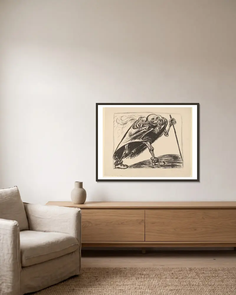 Wandernder Tod von Ernst Barlach gerahmt an einer Wand