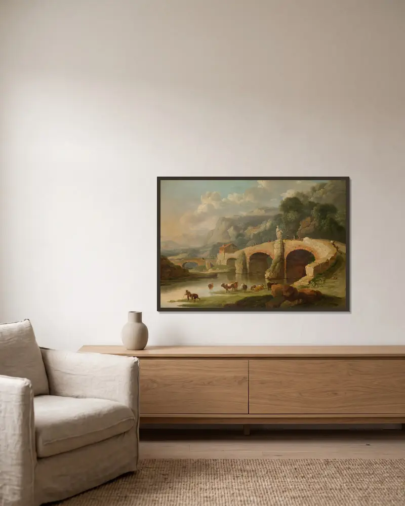 Italian Landscape av Christian Wilhelm Ernst Dietrich inramad på en vägg