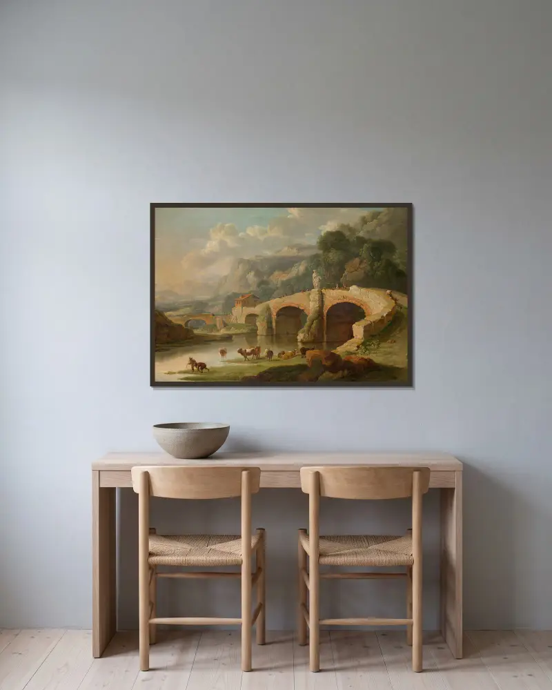 Italian Landscape av Christian Wilhelm Ernst Dietrich inramad på en vägg