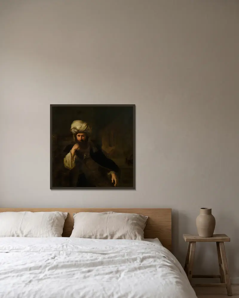 Porträtt av en man i österländsk dräkt av Christian Wilhelm Ernst Dietrich inramad på en vägg