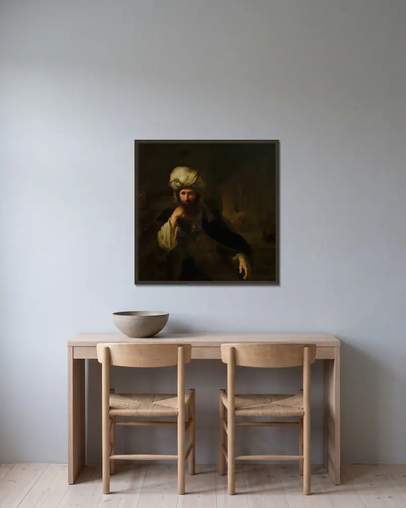 Porträtt av en man i österländsk dräkt av Christian Wilhelm Ernst Dietrich inramad på en vägg