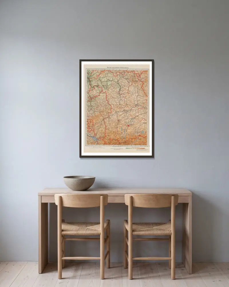 Bayern und östliches Württemberg von Ernst Friedrich gerahmt an einer Wand
