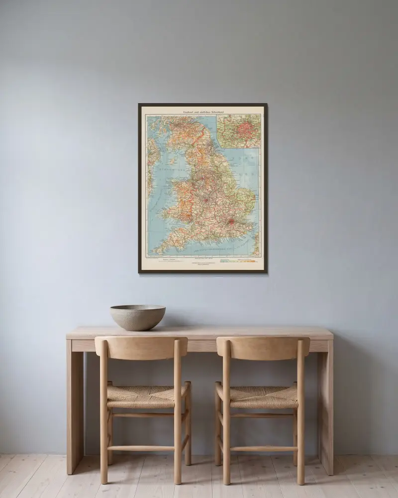 England und südliches Schottland von Ernst Friedrich gerahmt an einer Wand