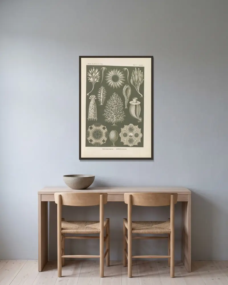 Kalksvampar, Ernst Haeckel v rámu na stěně