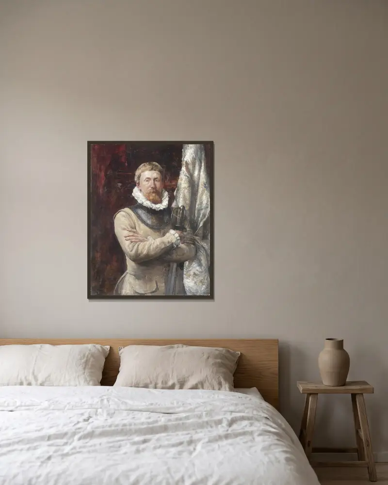Hugo Birger, der Künstler, als Söldner von Ernst Josephson gerahmt an einer Wand