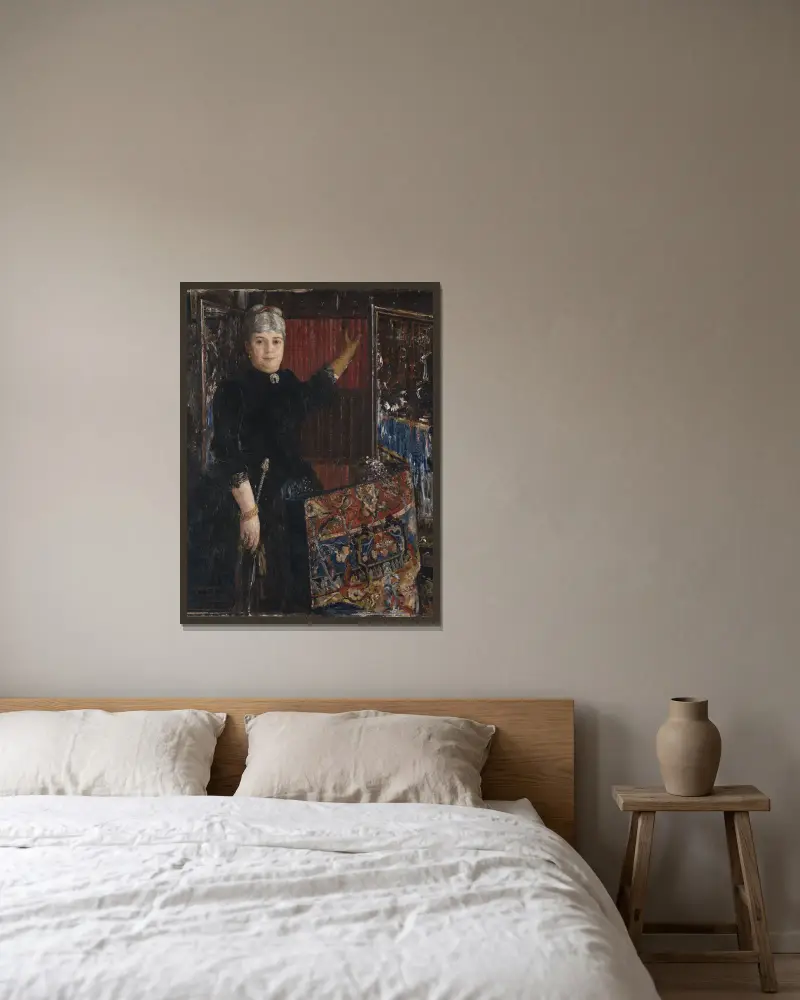 Mrs Caroline Schloss av Ernst Josephson inramad på en vägg