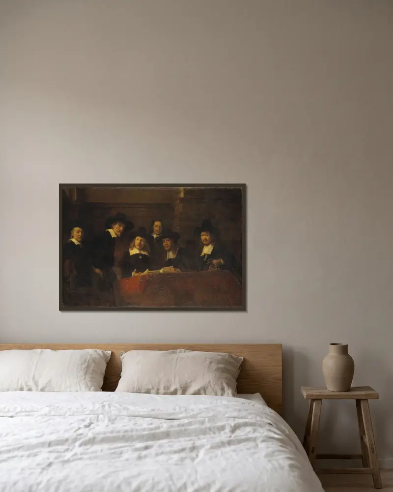 Staalmeesters. After Rembrandt av Ernst Josephson inramad på en vägg