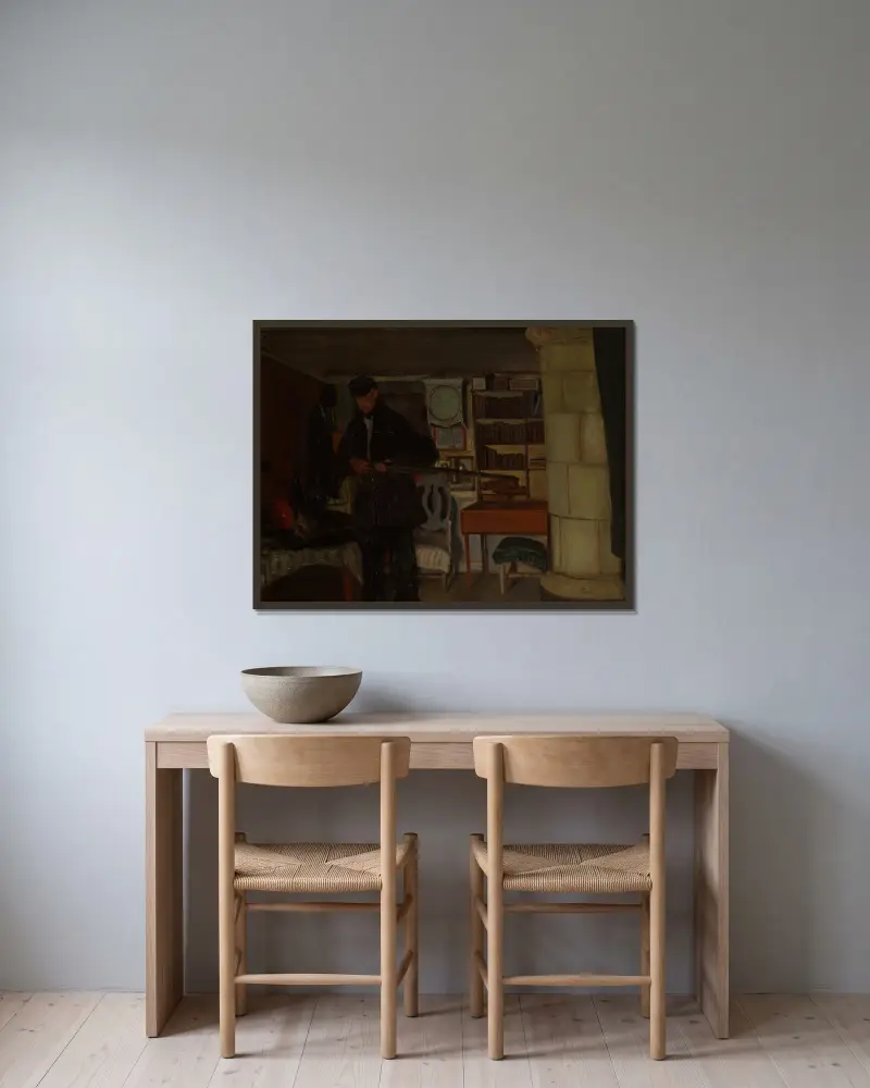 Den gamle jägaren av Ernst Josephson inramad på en vägg