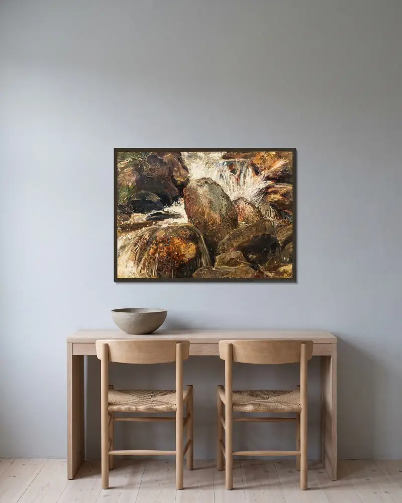 Wasserfallstudie, Eggedal von Ernst Josephson gerahmt an einer Wand