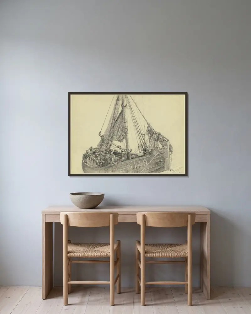 Fishing boat av Friedrich Ernst Morgenstern inramad på en vägg