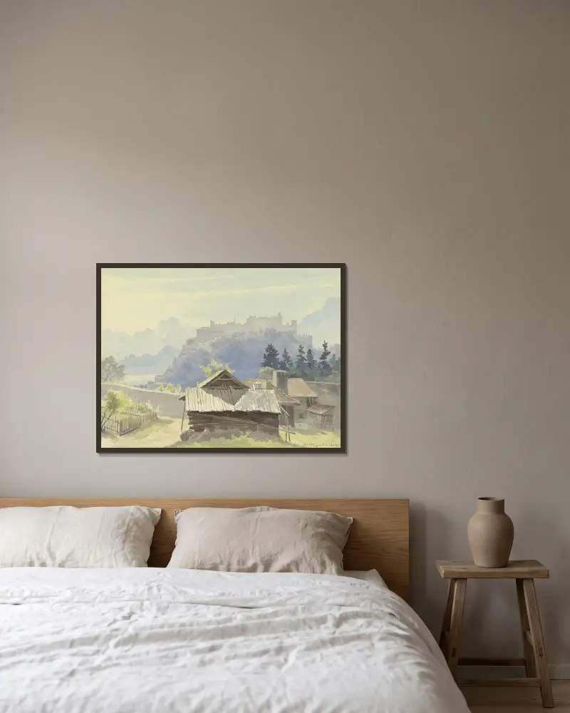 Hohensalzburg sett från Kapuzinerberget av Friedrich Ernst Morgenstern inramad på en vägg