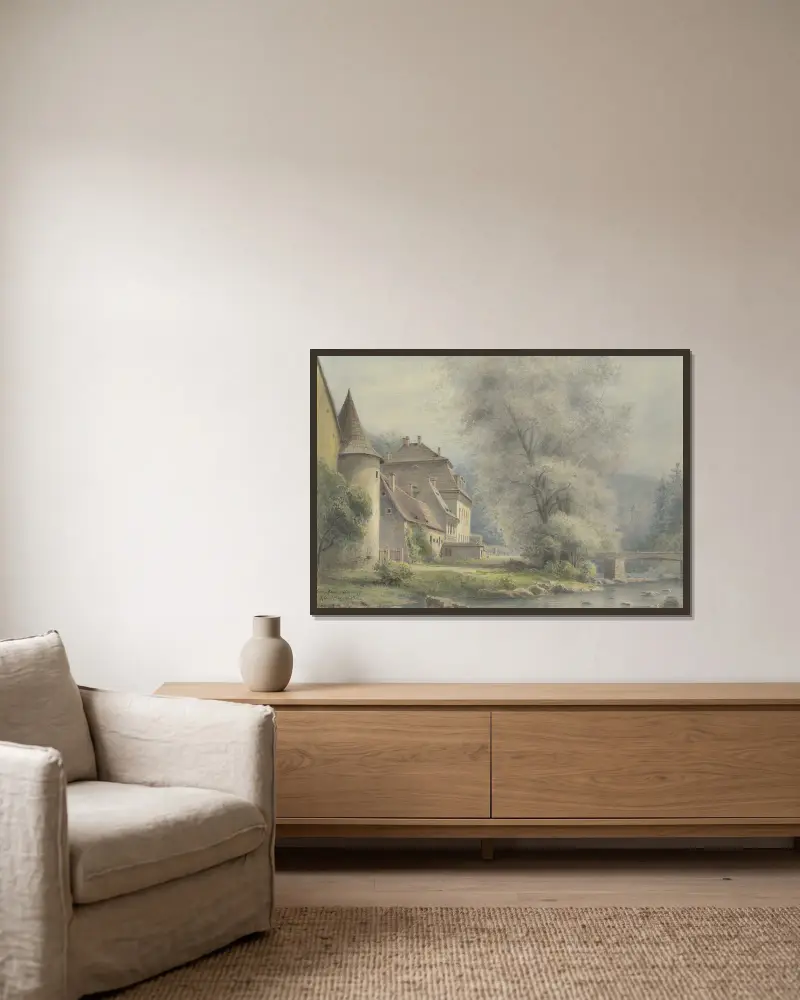 Janowitz castle av Friedrich Ernst Morgenstern inramad på en vägg