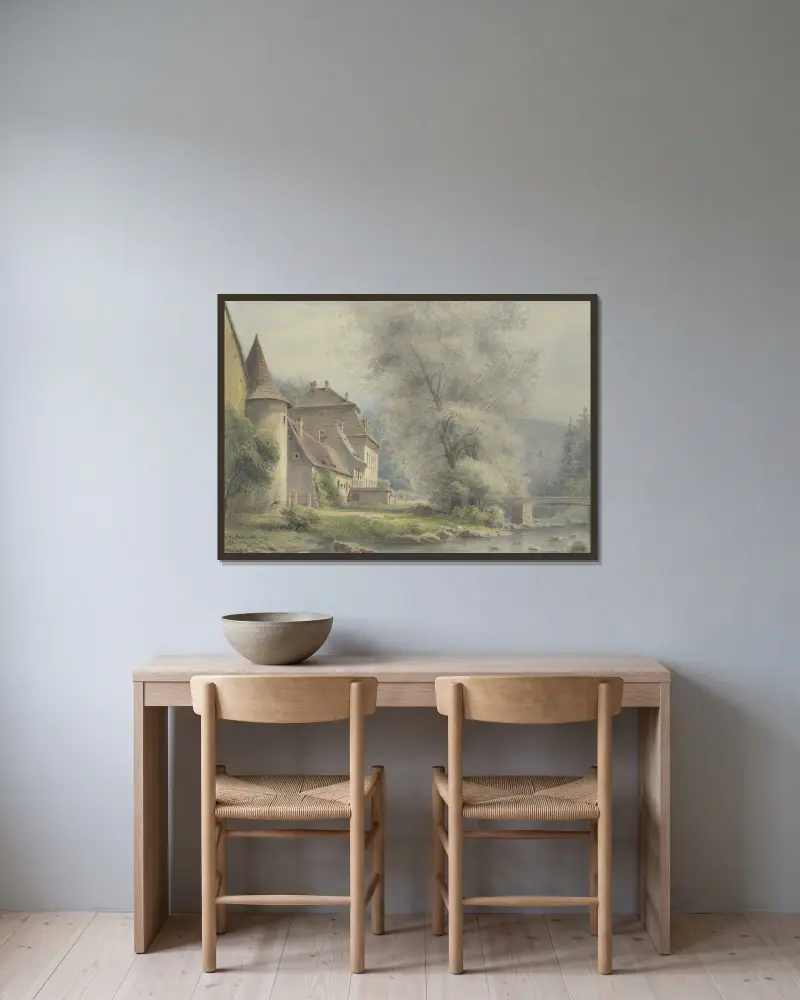 Janowitz castle av Friedrich Ernst Morgenstern inramad på en vägg