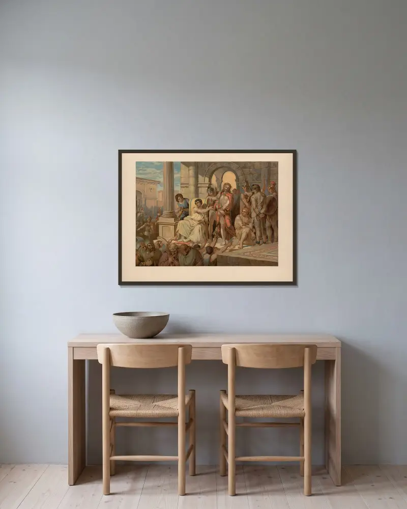 Jesus before Pilate av Ernst Pessler inramad på en vägg