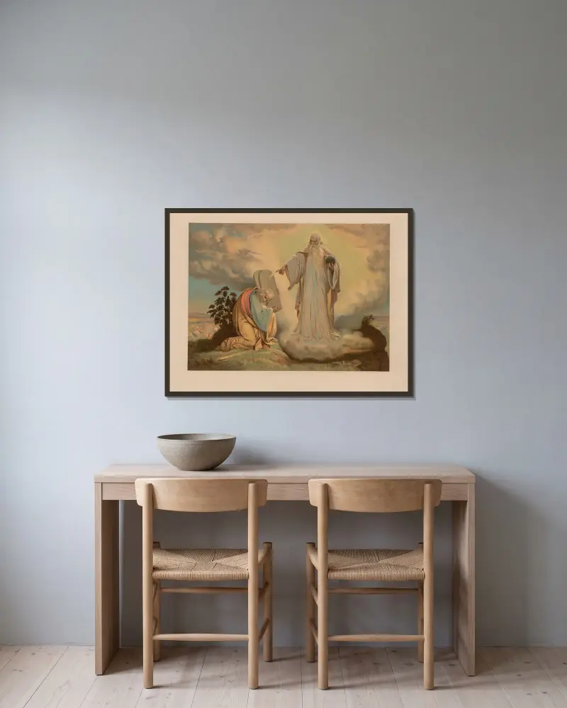 Lagens utgivande på Sinai berg av Ernst Pessler inramad på en vägg