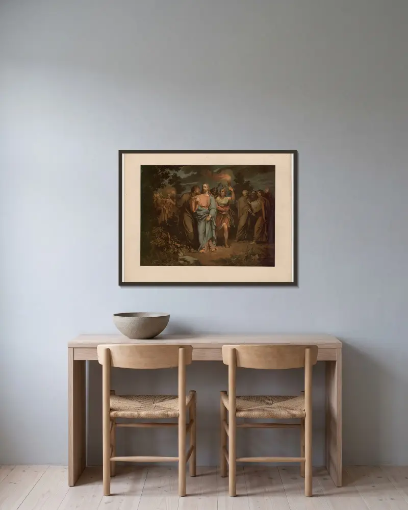 Der Judaskuss von Ernst Pessler gerahmt an einer Wand