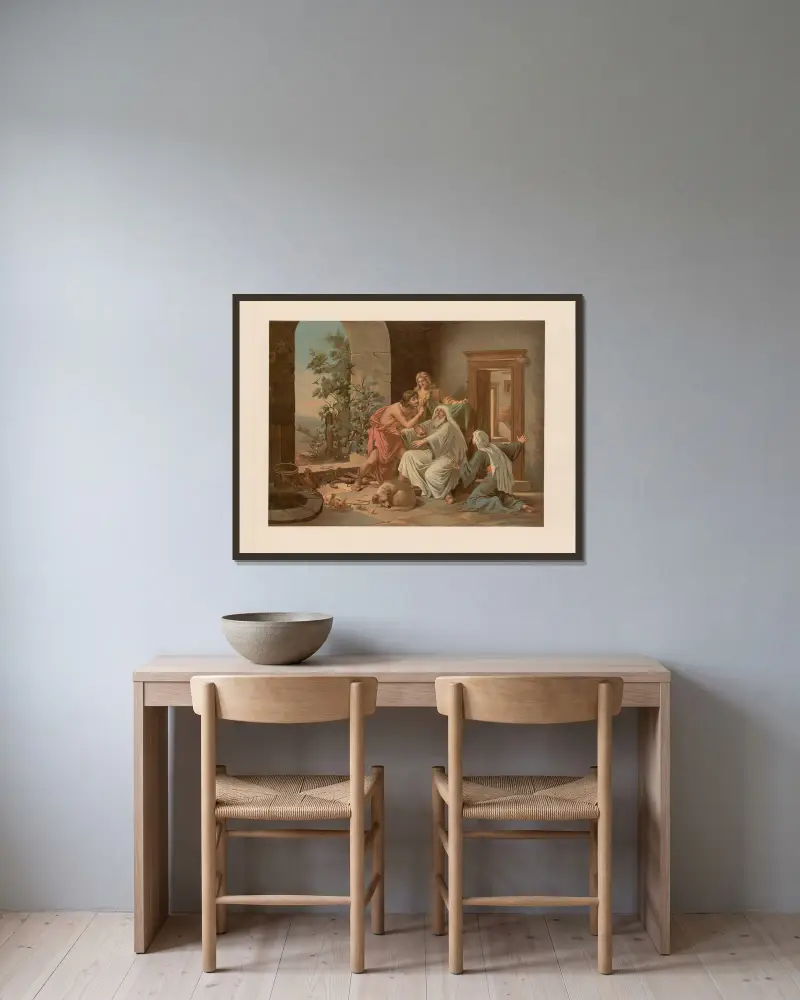 Tobias’ healing av Ernst Pessler inramad på en vägg