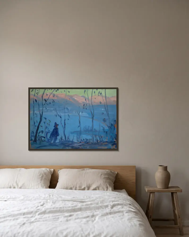 Abendspaziergang über einem südlichen See von Ernst Schiess gerahmt an einer Wand