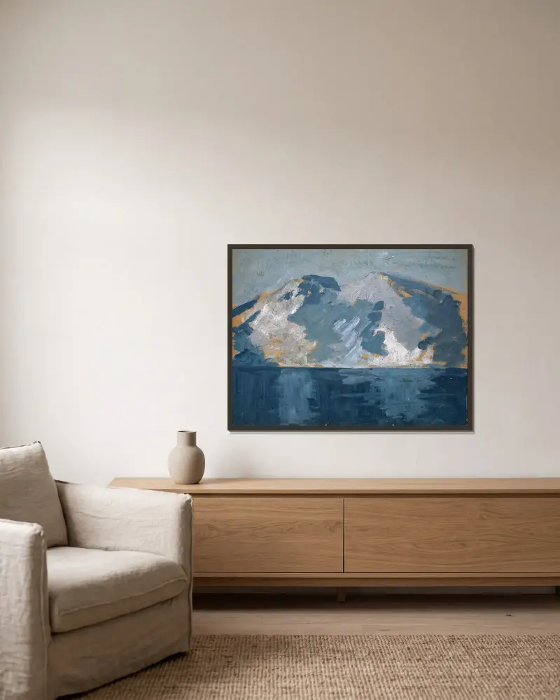Mountainous Coast av Ernst Schiess inramad på en vägg