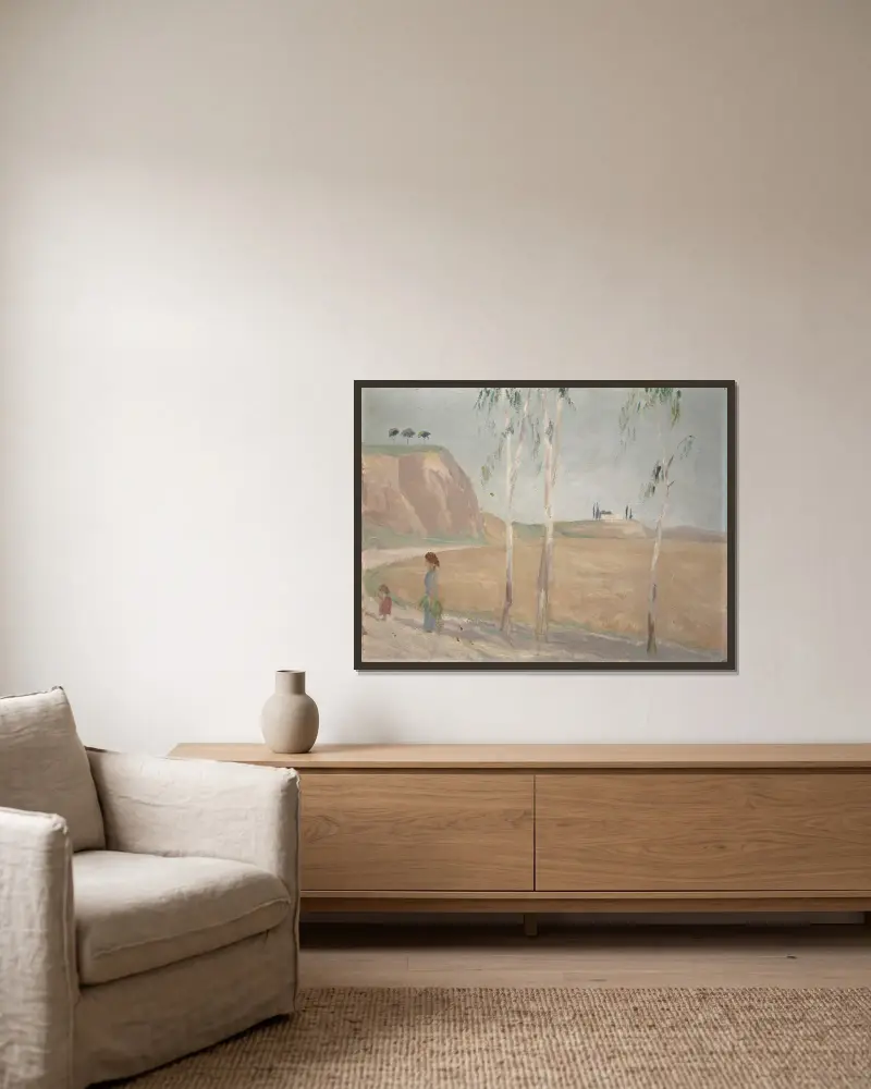 Roman Landscape av Ernst Schiess inramad på en vägg