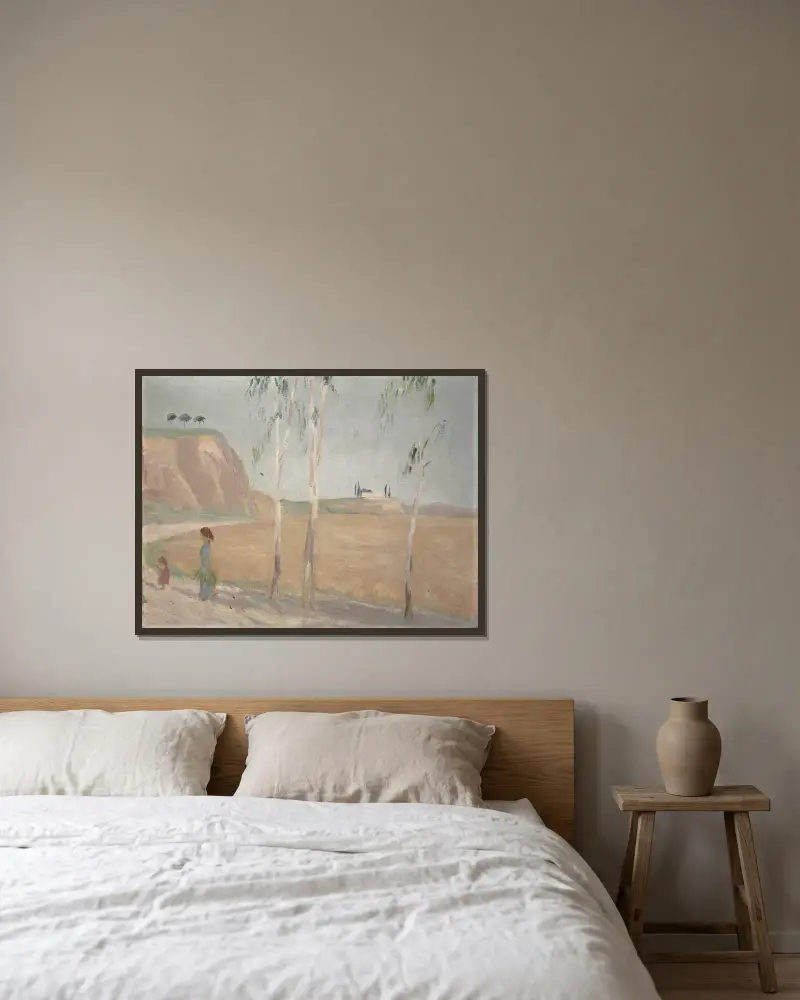 Roman Landscape av Ernst Schiess inramad på en vägg