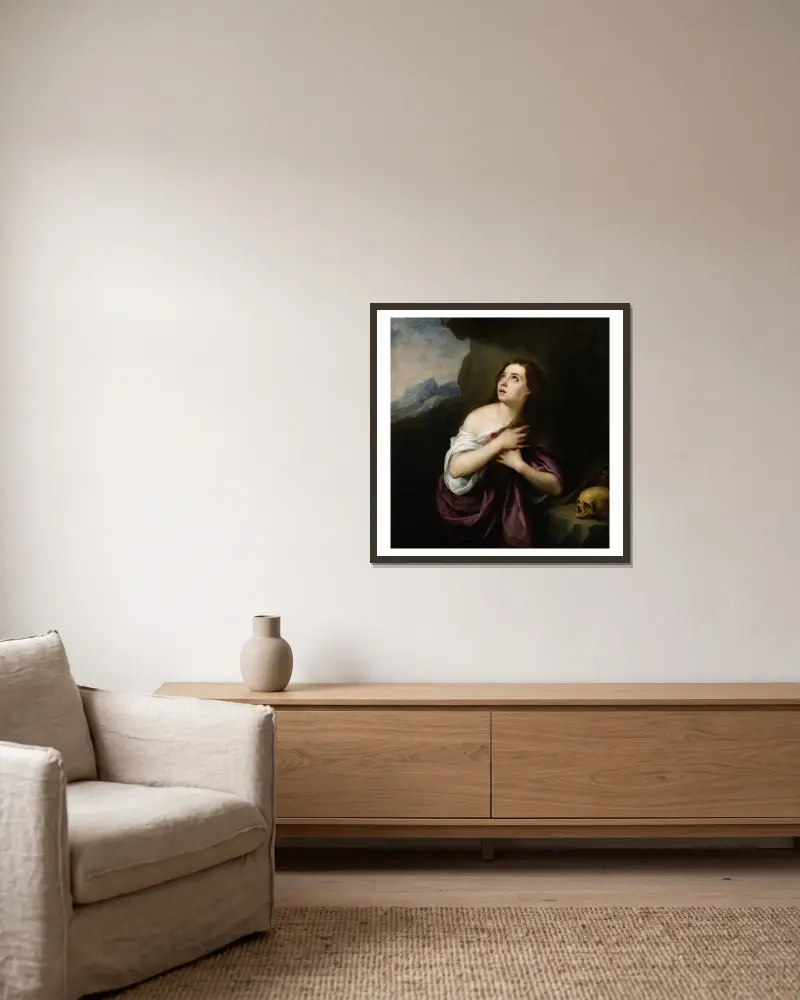 Büßende Magdalena von Bartolomé Estebán Murillo gerahmt an einer Wand