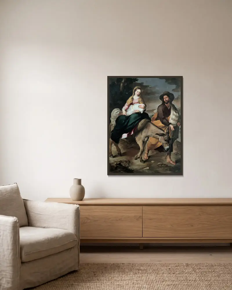 The Flight Into Egypt av Bartolomé Estebán Murillo inramad på en vägg