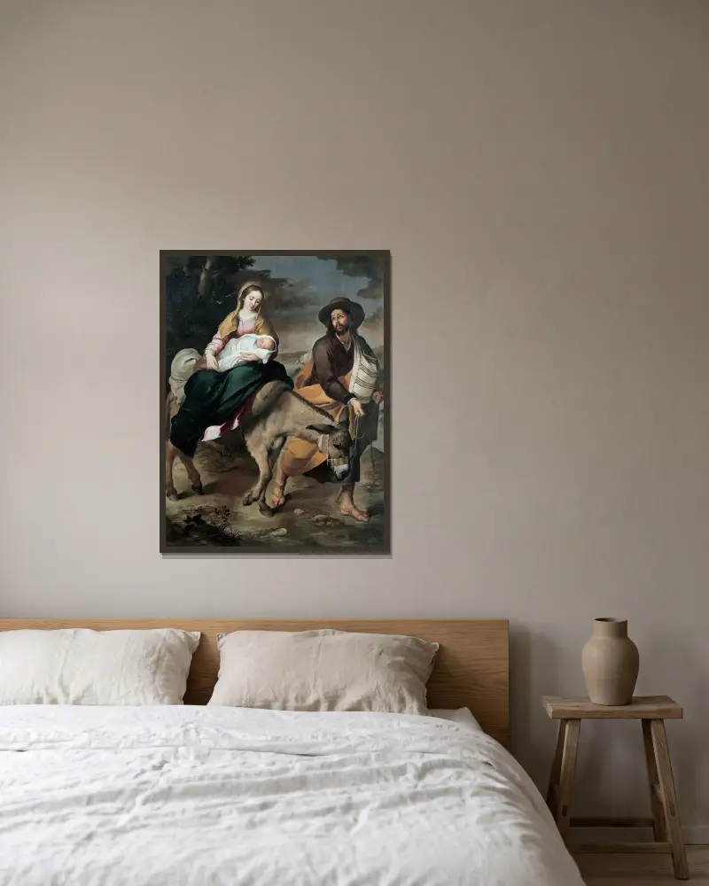 The Flight Into Egypt av Bartolomé Estebán Murillo inramad på en vägg