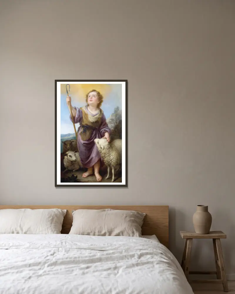 The Good Shepherd av Bartolomé Estebán Murillo inramad på en vägg