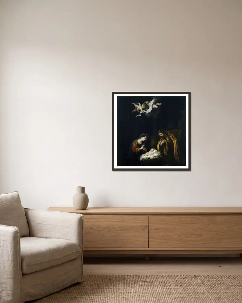 The Nativity av Bartolomé Estebán Murillo inramad på en vägg