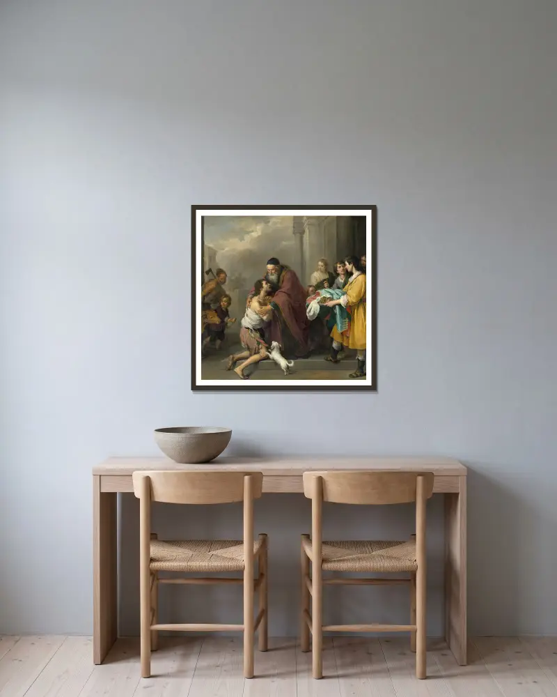 Den förlorade sonens återkomst av Bartolomé Estebán Murillo inramad på en vägg