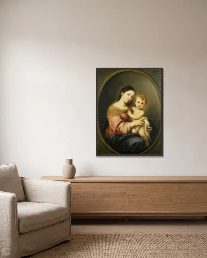 The Virgin and Child av Bartolomé Estebán Murillo inramad på en vägg