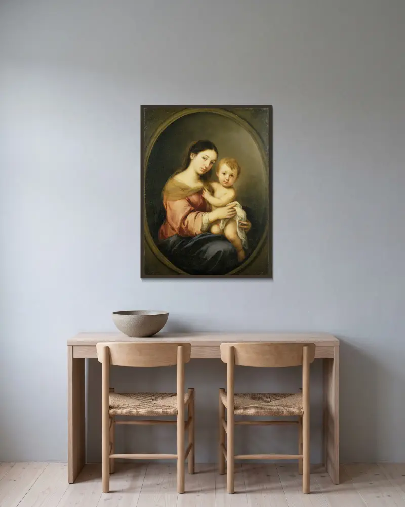 The Virgin and Child av Bartolomé Estebán Murillo inramad på en vägg