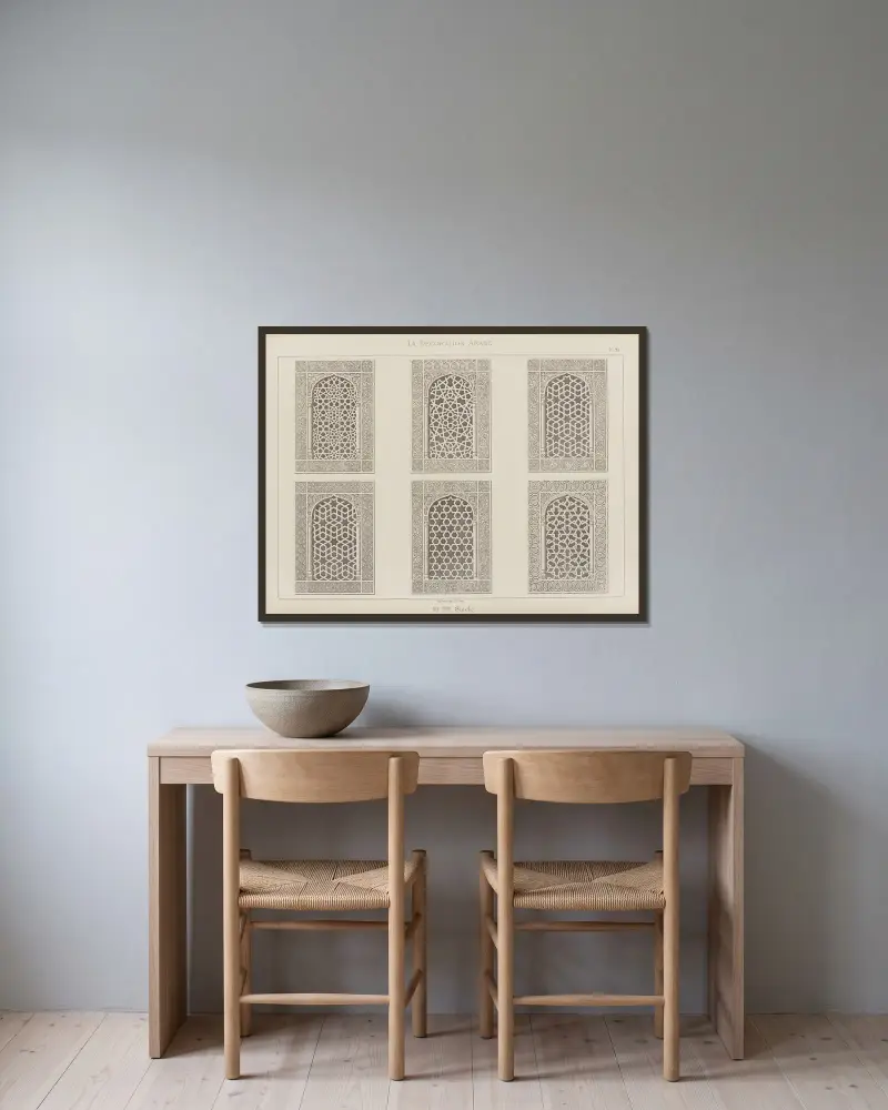 La Décoration arabe Pl.85 av Marpon et Flammarion inramad på en vägg