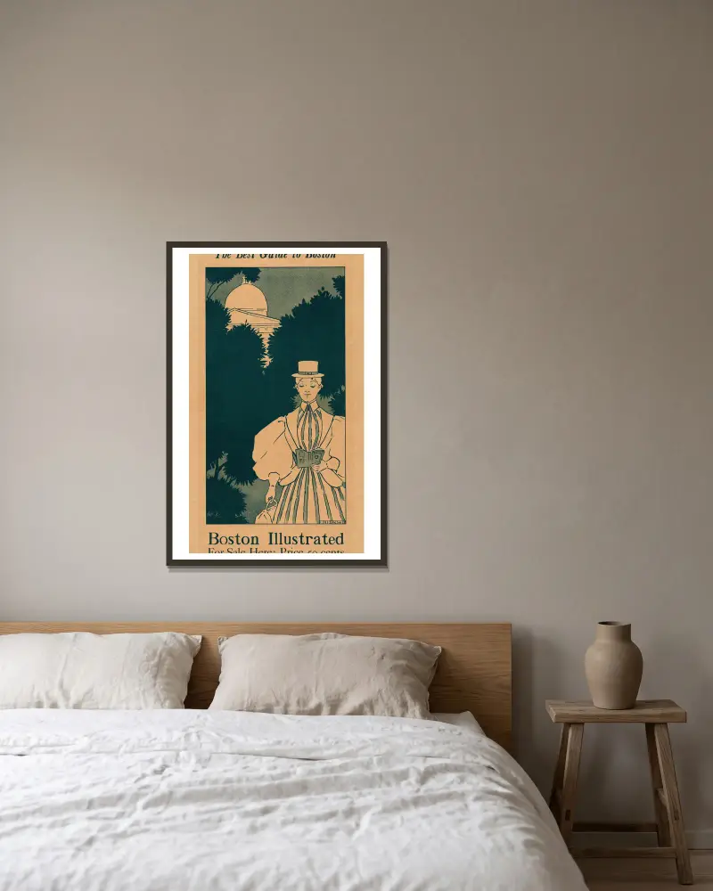 Den bästa guiden till Boston. Boston illustrerad, till salu här. av Ethel Reed inramad på en vägg