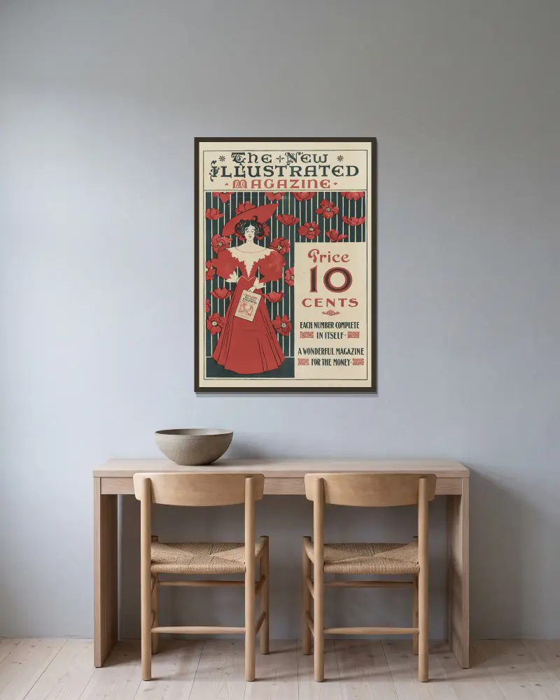 The New Illustrated magazine av Ethel Reed inramad på en vägg