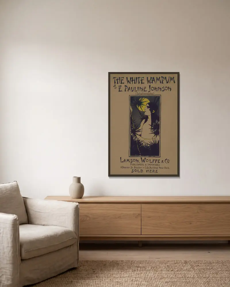 The White Wampum av E. Pauline Johnson, 1895 av Ethel Reed inramad på en vägg