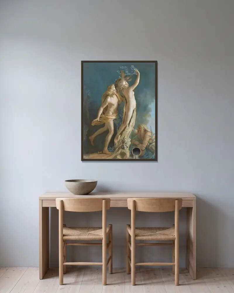 Apollo und Daphne von Jean-Etienne Liotard gerahmt an einer Wand