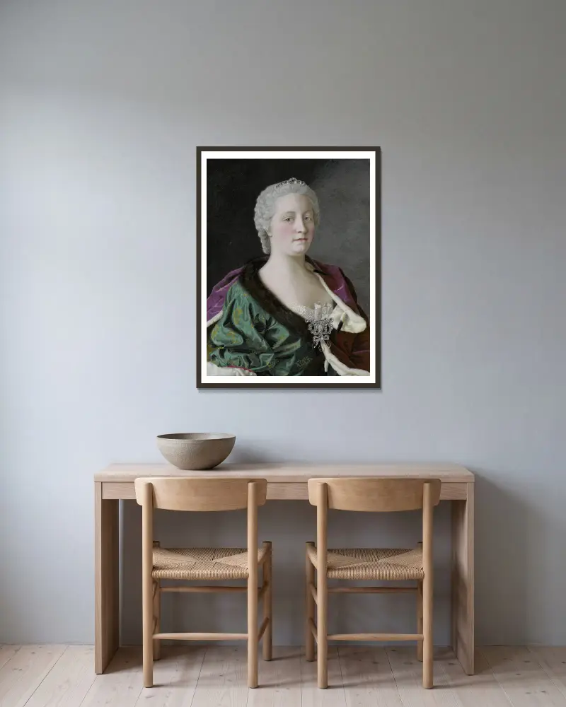Marie Terezie, arcivévodkyně rakouská, královna uherská a česká a císařovna Svaté říše římské, Jean-Etienne Liotard v rámu na stěně