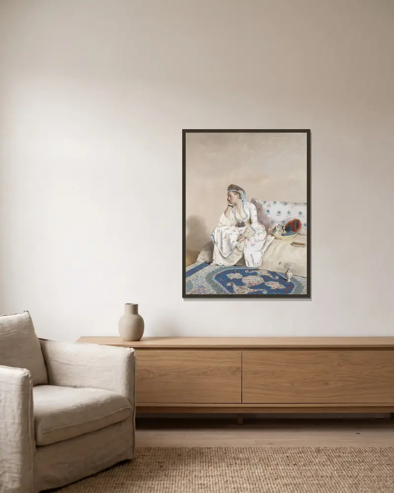 Marie Fargues, konstnärens hustru av Jean-Etienne Liotard inramad på en vägg