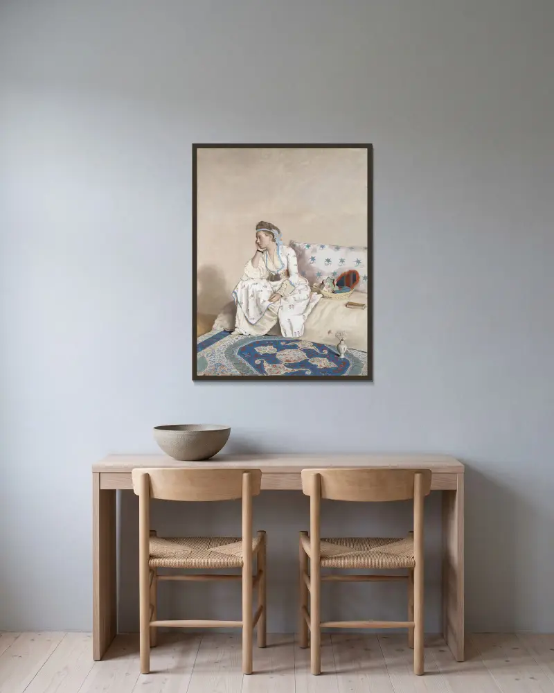 Marie Fargues, konstnärens hustru av Jean-Etienne Liotard inramad på en vägg