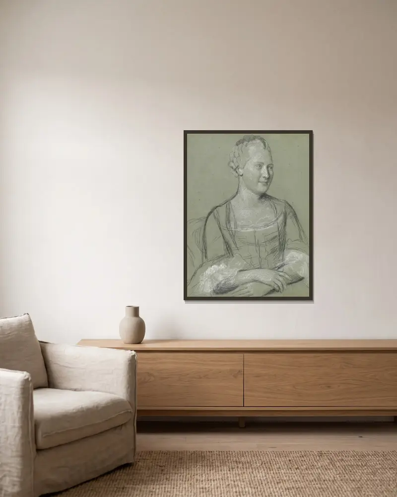 Porträtt av en kvinna av Jean-Etienne Liotard inramad på en vägg
