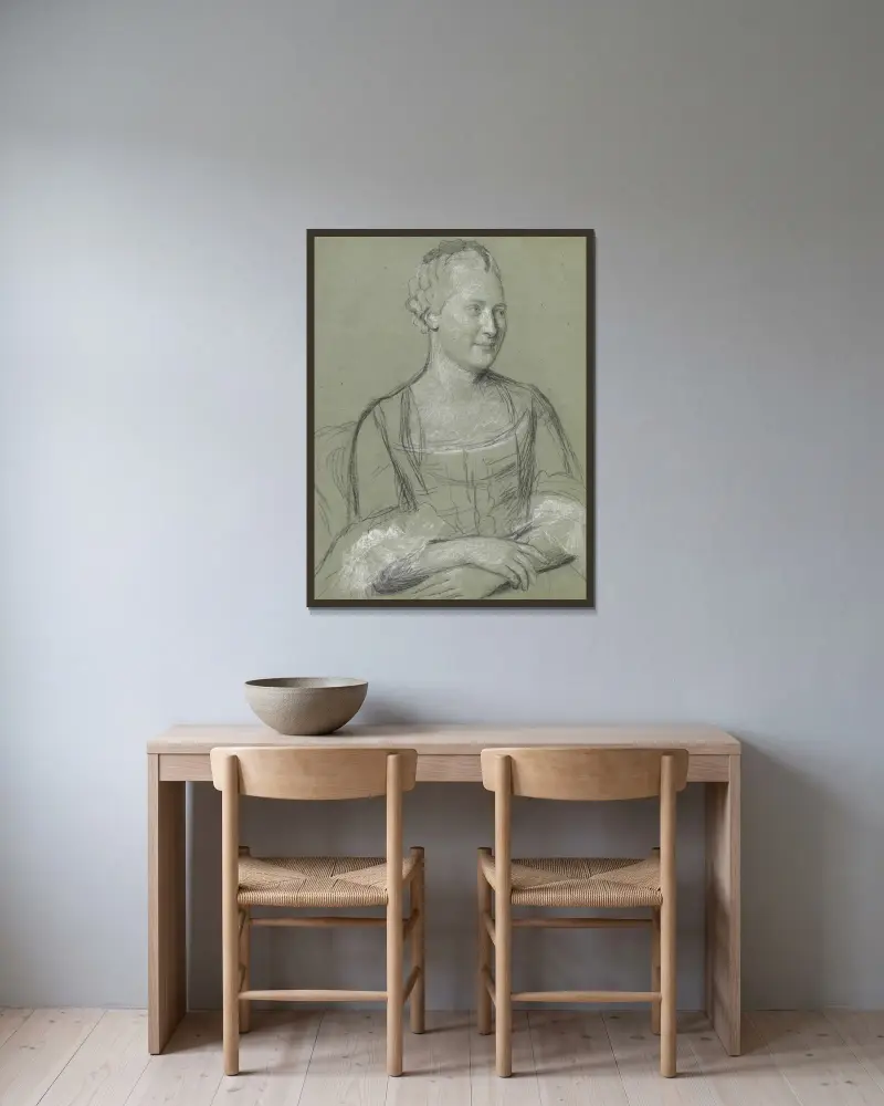 Porträtt av en kvinna av Jean-Etienne Liotard inramad på en vägg