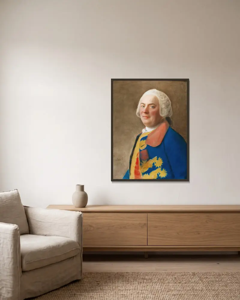Porträtt av en officer med den Helige Andes orden av Jean-Etienne Liotard inramad på en vägg