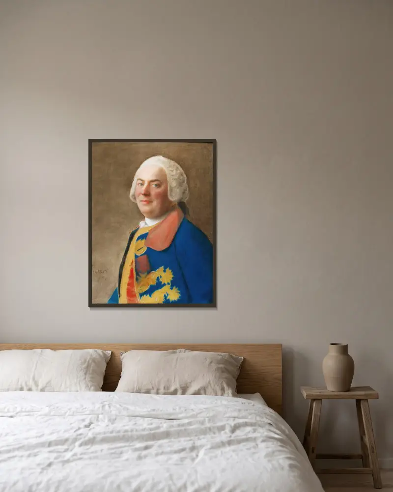 Porträtt av en officer med den Helige Andes orden av Jean-Etienne Liotard inramad på en vägg