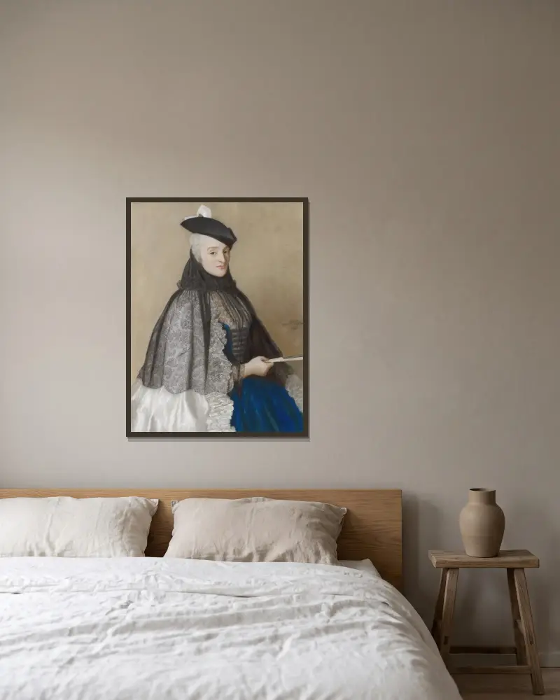 Portrait of Catherine Bégon av Jean-Etienne Liotard inramad på en vägg
